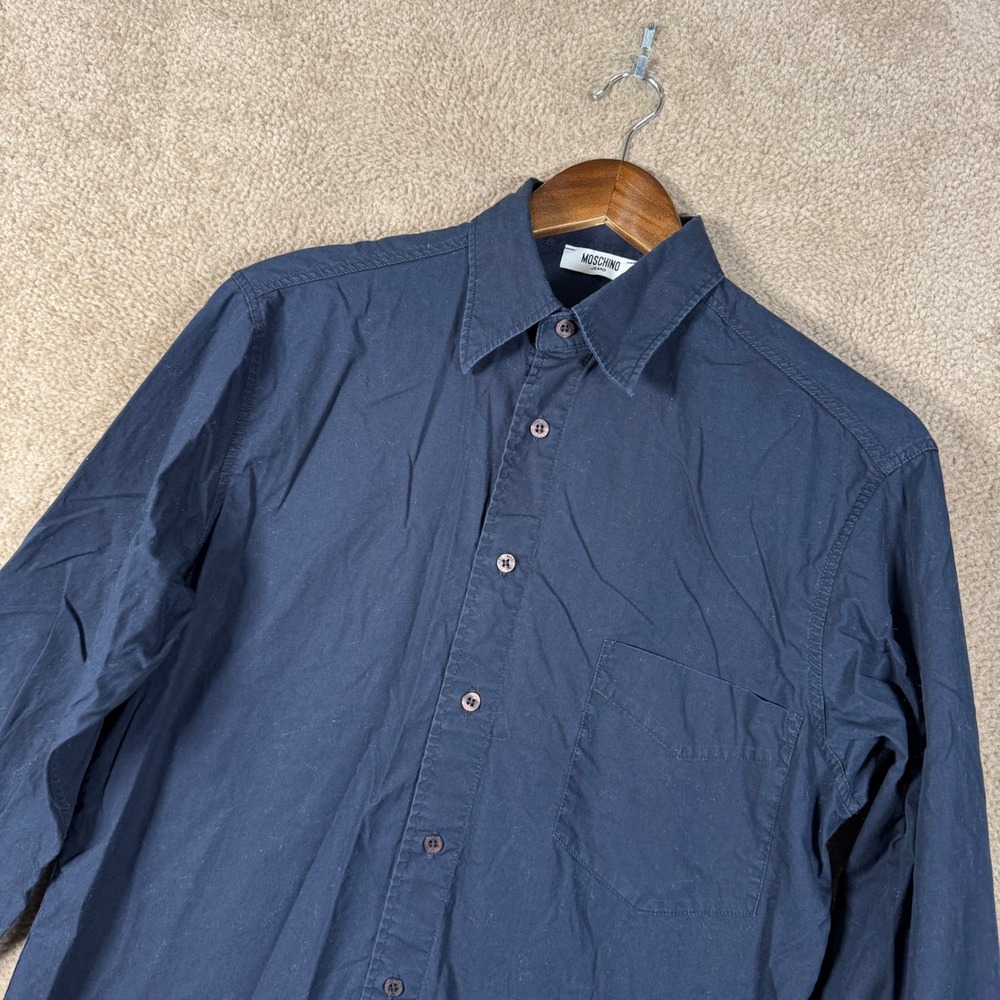 Moschino Jeans Button Down Mens Small Navy Blue Question Mark Graphic Shirt